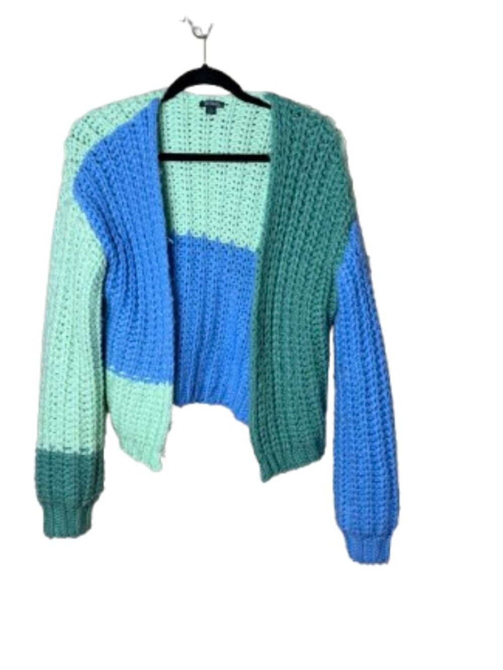 WILD FABLE Colorblock Open Chunky Knit Cardigan Size Small Blue Green